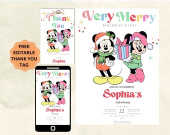 Mickey Minnie Christmas Birthday Invitation, Printable (Digital)
