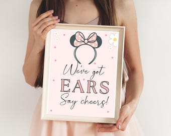 Minnie Mouse Party Sign: Pink Ears, Cheers Theme (Instant Download)