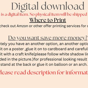K&ouml;nnte beinhalten: Grafik zum digitalen Download mit schwarzem und rotem Text. Der Text enth&auml;lt "Digitaler Download", "Wo drucken" und "M&ouml;chten Sie mehr Geld sparen?" Anweisungen zum Drucken und Ausschneiden sind enthalten.