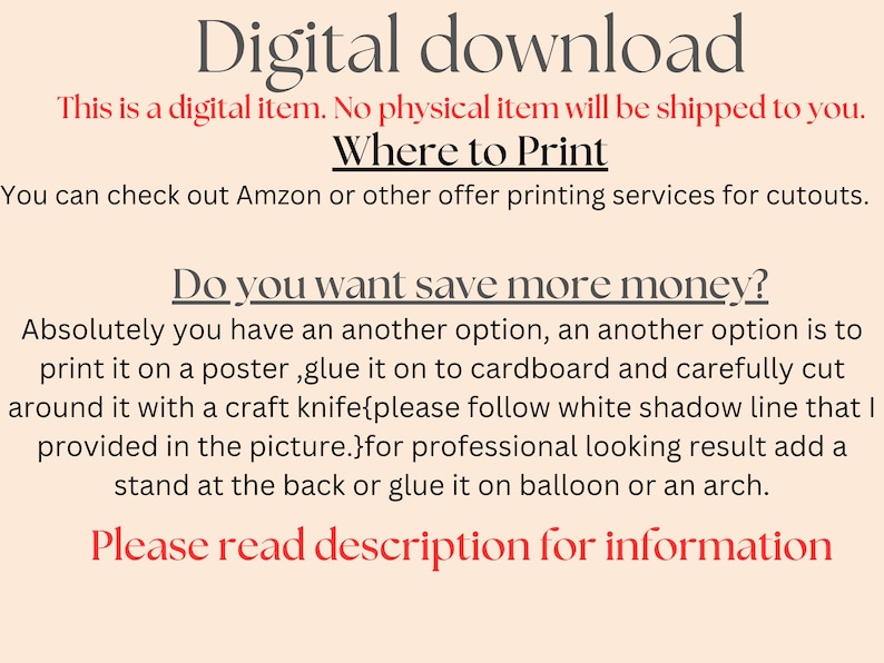 K&ouml;nnte beinhalten: Grafik zum digitalen Download mit schwarzem und rotem Text. Der Text enth&auml;lt "Digitaler Download", "Wo drucken" und "M&ouml;chten Sie mehr Geld sparen?" Anweisungen zum Drucken und Ausschneiden sind enthalten.