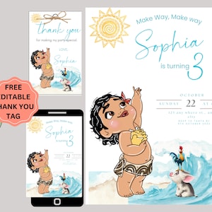 Baby Moana Birthday Invitation: Editable Hawaiian Theme (Digital Template)
