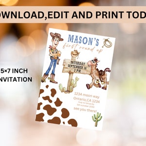 Woody First Rodeo Invite Cowboy Toy Story Round up Birthday Invitation, Digital and Printable ...