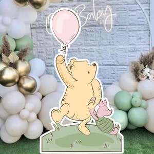 Classic Pooh with Pink Balloon Cutout Prop: Baby Shower Decor (Digital Download)
