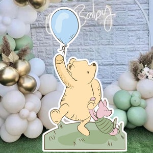 Classic Pooh with Blue Balloon Cutout Prop: Baby Shower Decor (Digital Download)