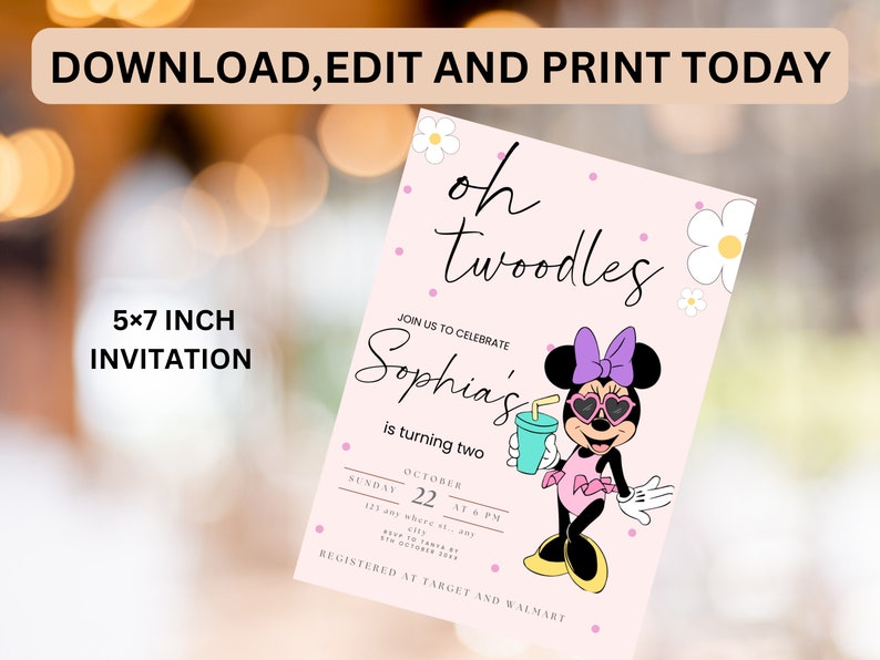 Editable Minnie Birthday Invitation, Summer Minnie Invitation ...