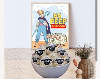 Znak popcornu „Owca Bo Peep”, dekoracja imprezy „Toy Story” (do pobrania w wersji cyfrowej)