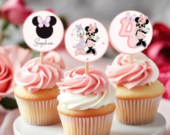 Minnie Mouse and Daisy Cupcake Toppers: Groovy Daisy 4th Birthday (Digital Download)