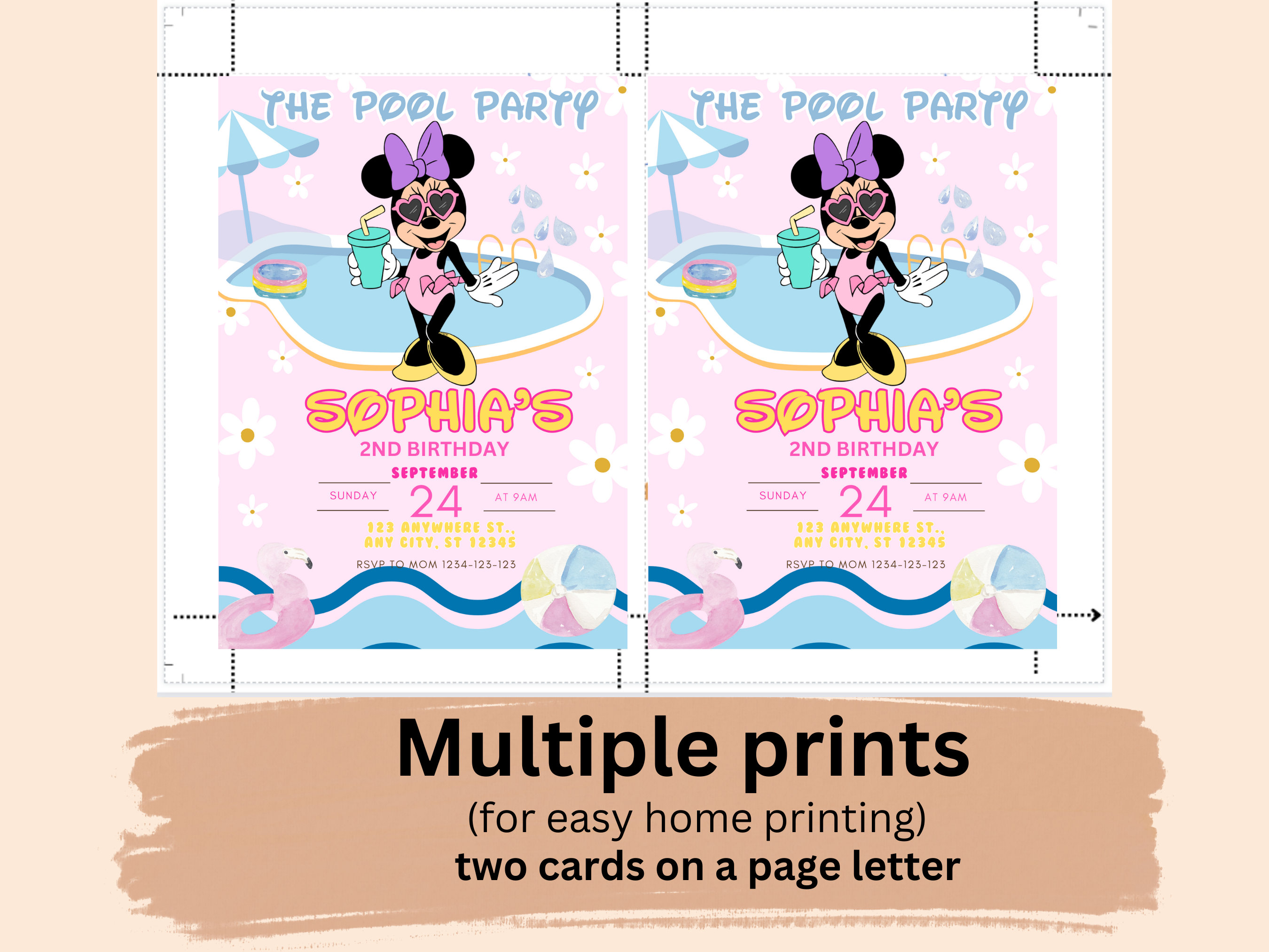 Editable Minnie Birthday Invitation, Summer Minnie Invitation ...