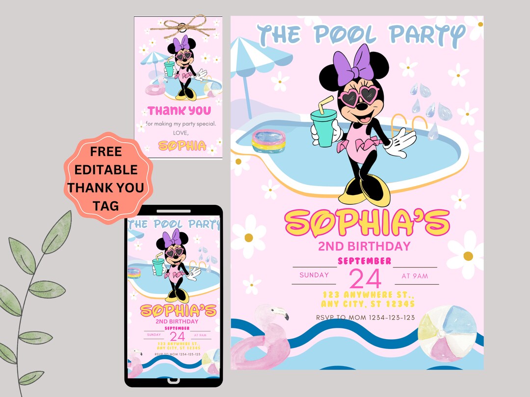 Editable Minnie Birthday Invitation, Summer Minnie Invitation ...