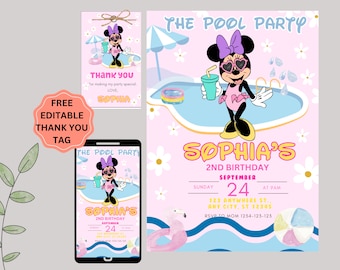 Minnie Mouse Pool Party Invitation: Editable Canva Template (5x7) (Digital Download)