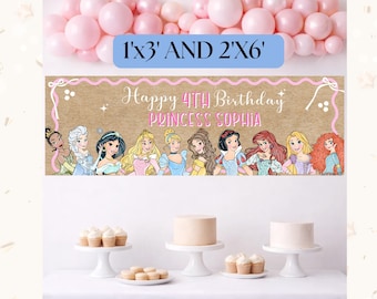 Princess Birthday Banner Template, Editable Princess backdrop for printing (2 x 6 ft) (Digital Download)