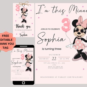 I&#39;m This Minnie Birthday Invitation, Third Birthday Invite, Editable Template