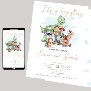 Es ist eine Boy Story Babypartyeinladung, Toy Story Digital und Printable Invite Bild 2