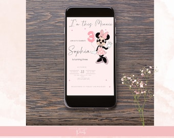 Editable Minnie Mouse 3rd Birthday Phone Invitation Template (Digital Download)