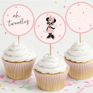 Décorations de cupcake Minnie Mouse, fête des souris, Oh TWOdles, décoration de fête souris, décoration de gâteau imprimable Oh TWOdles