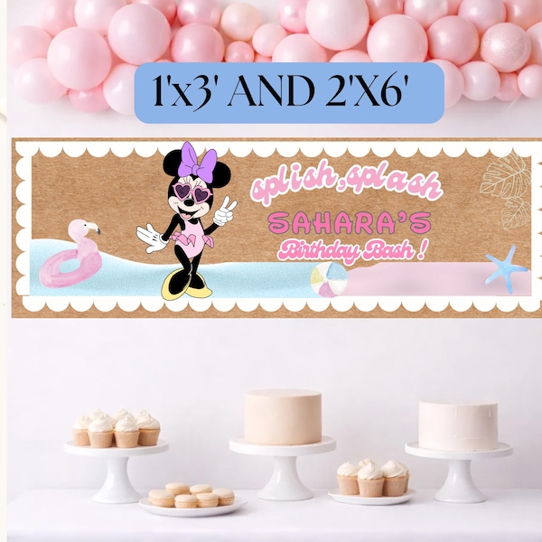Minnie Mouse Birthday Banner, Groovy Beach Pool Party (Editable Template)