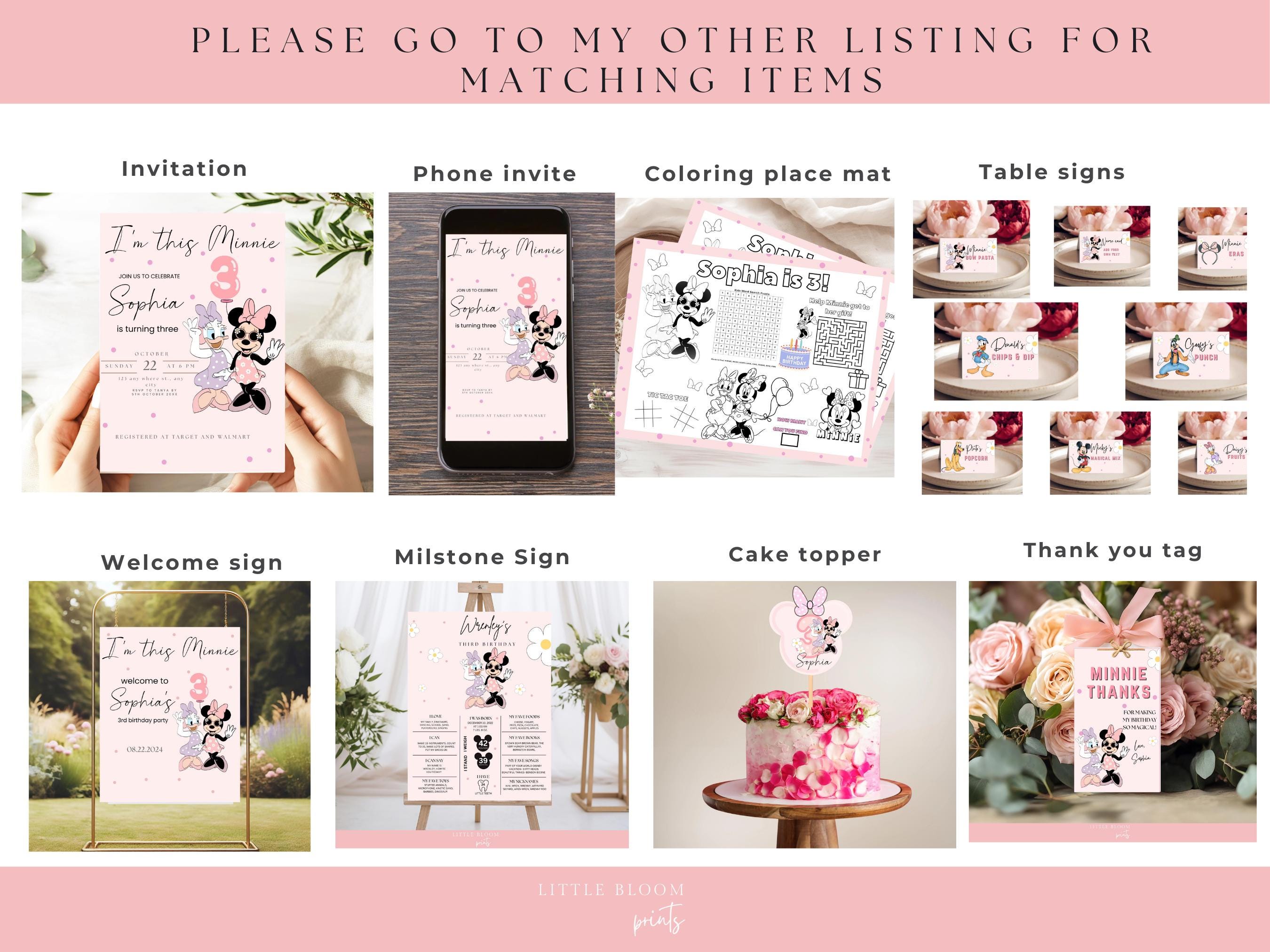 Minnie Mouse Third Birthday Invitation Daisy, Boho Theme (editable