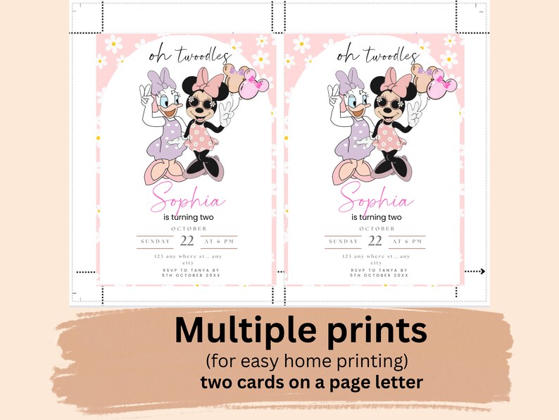 Minnie Mouse Birthday Invitation: Pink Daisies, Editable Canva Template ...
