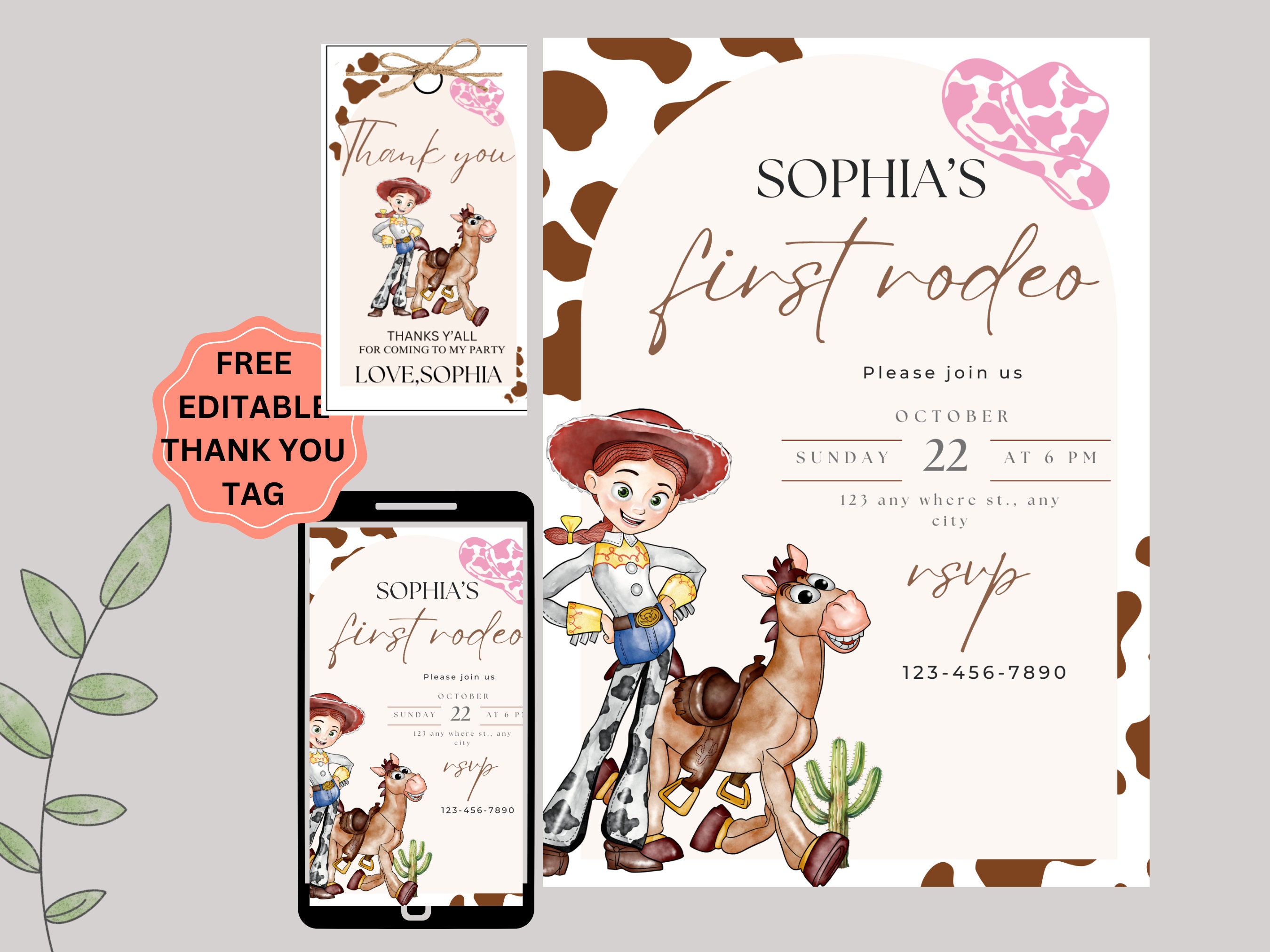 Toy Story Birthday Invitation: Jessie, Bullseye, Cowprint (Digital & Printable)