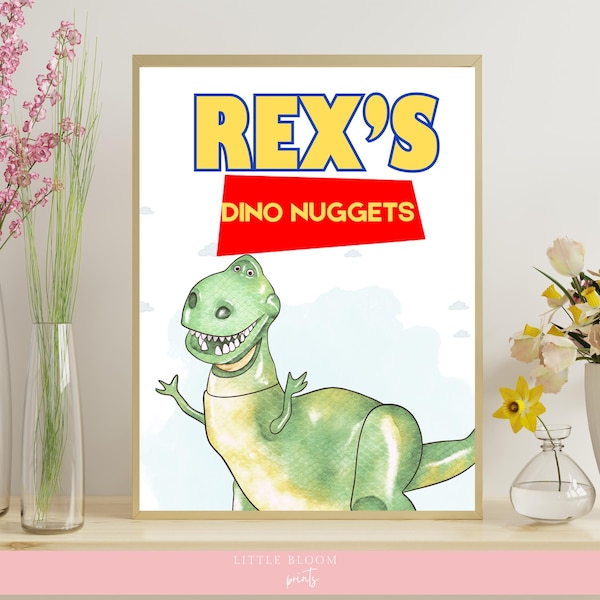 Panneau de signalisation Toy Story Rex Dino Nuggets, imprimable (fichier PNG 20 x 10 po.)
