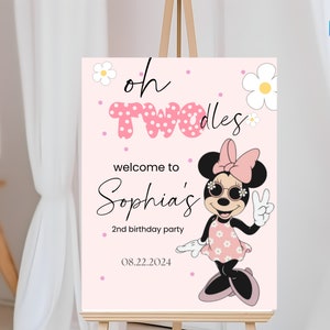 Editable Boho Minnie Mouse Birthday Welcome Sign (Digital Download)