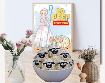Znak popcornu „Owca Bo Peep”, dekoracja imprezy „Toy Story” (do pobrania w wersji cyfrowej)