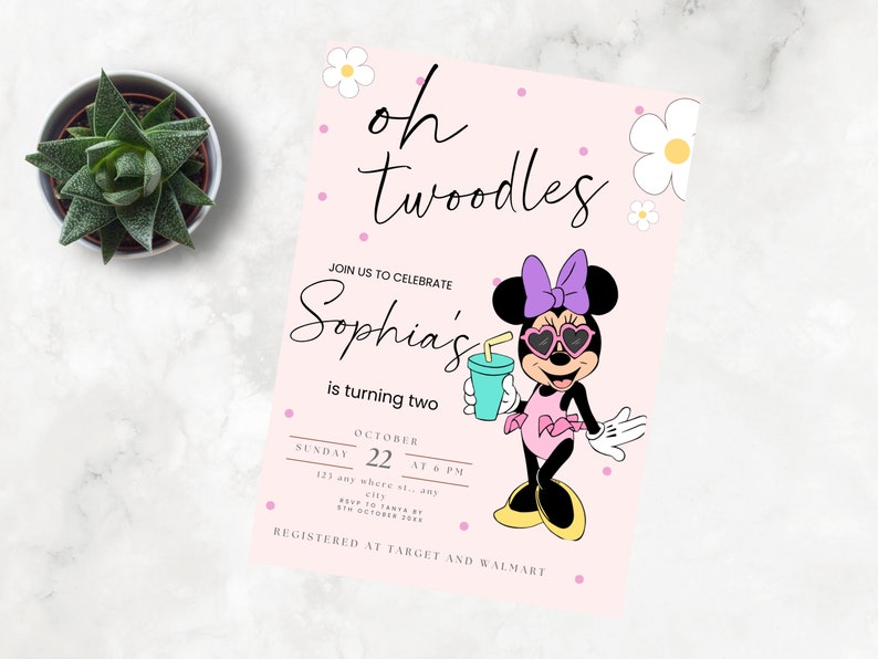 Editable Minnie Birthday Invitation, Summer Minnie Invitation ...
