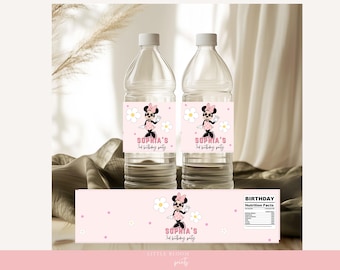 Etiqueta para botella de agua del tercer cumpleaños de Minnie Mouse (Descarga digital)
