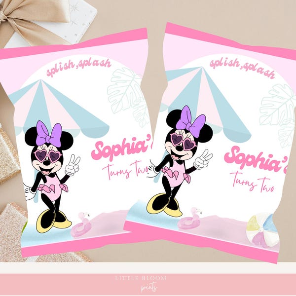 Minnie Mouse Summer Pool 2nd Birthday chips bag | Party Favor (Digital Download)