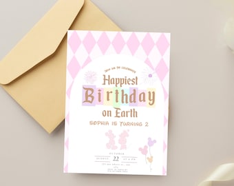 Plantilla de invitación de cumpleaños en tonos pastel: El cumpleaños más feliz del mundo (descarga digital)