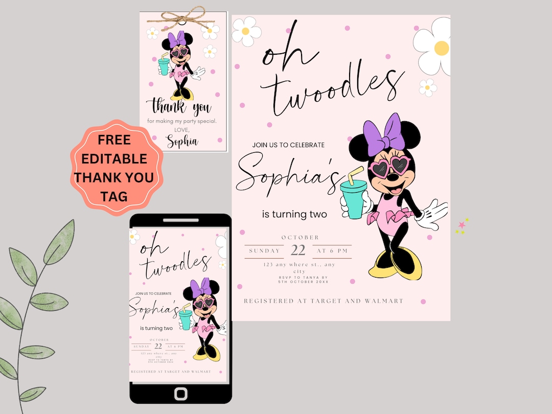 Editable Minnie Birthday Invitation, Summer Minnie Invitation ...
