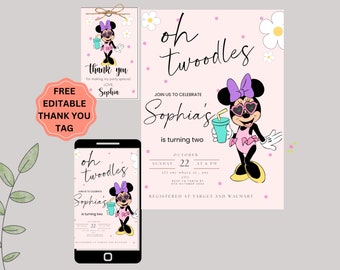 Editable Minnie Mouse Birthday Invitation: Summer Pool Party (Canva Template)