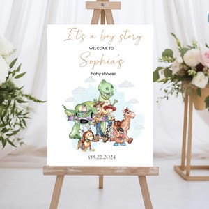 Panneau de bienvenue numérique A Boy Story Baby Shower, panneau de bienvenue moderne Boy Story, panneau Toy Story anniversaire garçon, c'est une histoire de garçon, bienvenue numérique