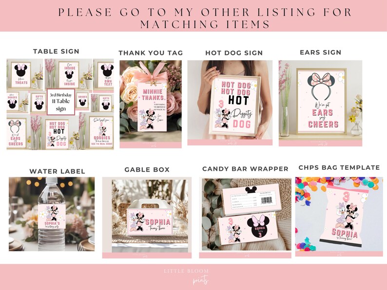 Minnie Mouse Third Birthday Invitation Daisy, Boho Theme (editable