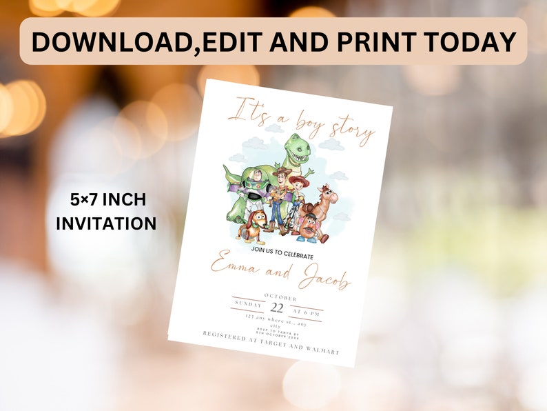 Es ist eine Boy Story Babypartyeinladung, Toy Story Digital und Printable Invite Bild 4