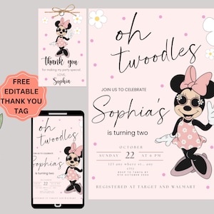 Oh TWOdles Minnie Maus 2. Geburtstagseinladung (digitaler Download)