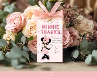 Minnie Mouse Birthday Thank You Tag | Pink Polkadot Party Favor (Digital Download)
