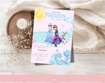 Gefrorene Pool-Party Einladung, Elsa Anna Olaf Geburtstags-Vorlage (Digitaler Download)