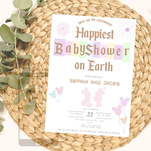 Happiest Baby Shower On Earth Invitation, Disneyland Baby Shower Invitation, Mickey Baby Shower, Minnie Baby Shower, Digital, Printable