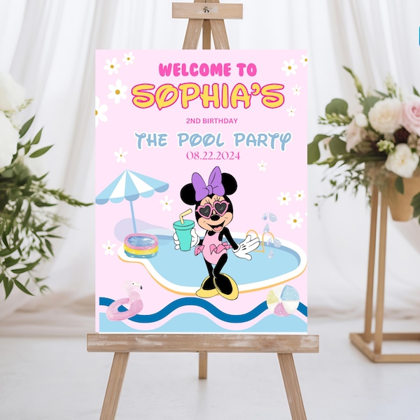 Minnie Mouse Pool Party Welcome Sign: Birthday Template (Digital Download)