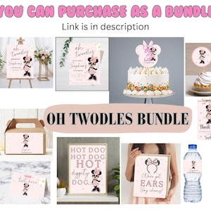 Minnie Mouse Oh Twodles Birthday Bundle: Invitation, Sign, Tags (Digital)