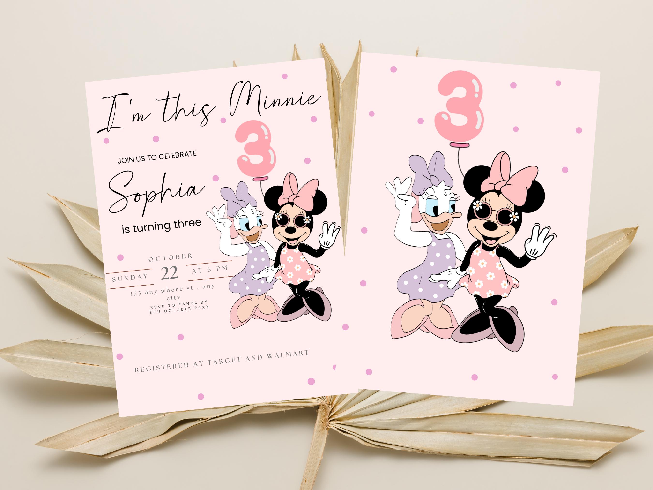 Minnie Mouse Third Birthday Invitation Daisy, Boho Theme (editable