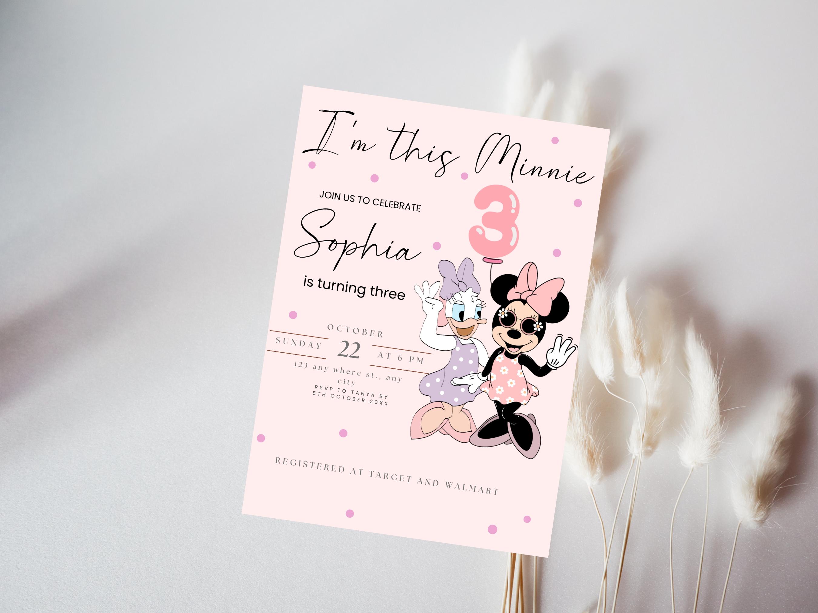 Minnie Mouse Third Birthday Invitation Daisy, Boho Theme (editable