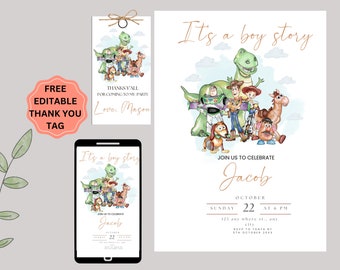Toy Story Birthday Invitation: Watercolor Theme (Canva Template)