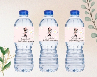 Minnie Maus Trinkflasche Etikett: Pink Twodles Party (Digital)