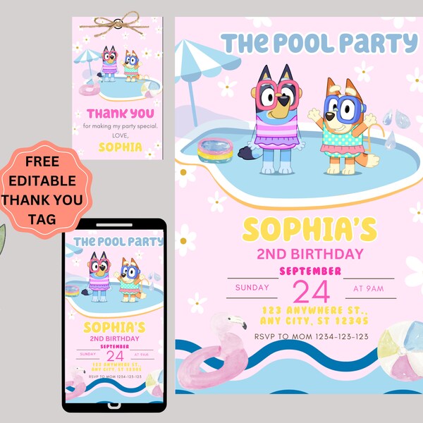 Bluey Water Party Invitation Etsy