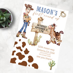 Woody First Rodeo Invite Cowboy Toy Story Round up Birthday Invitation, Digital and Printable ...