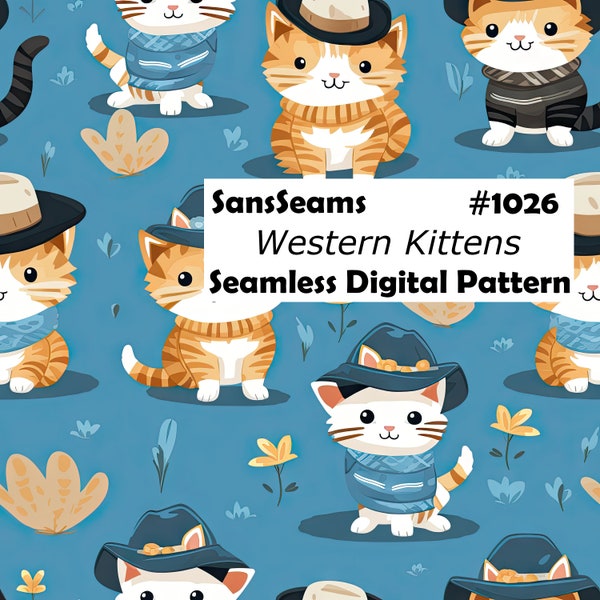 Western Kittens Digital Seamless Repeating Pattern for use as Digital Paper, Wallpaper, Background, Tile, Gift Wrap, or Fabric Print