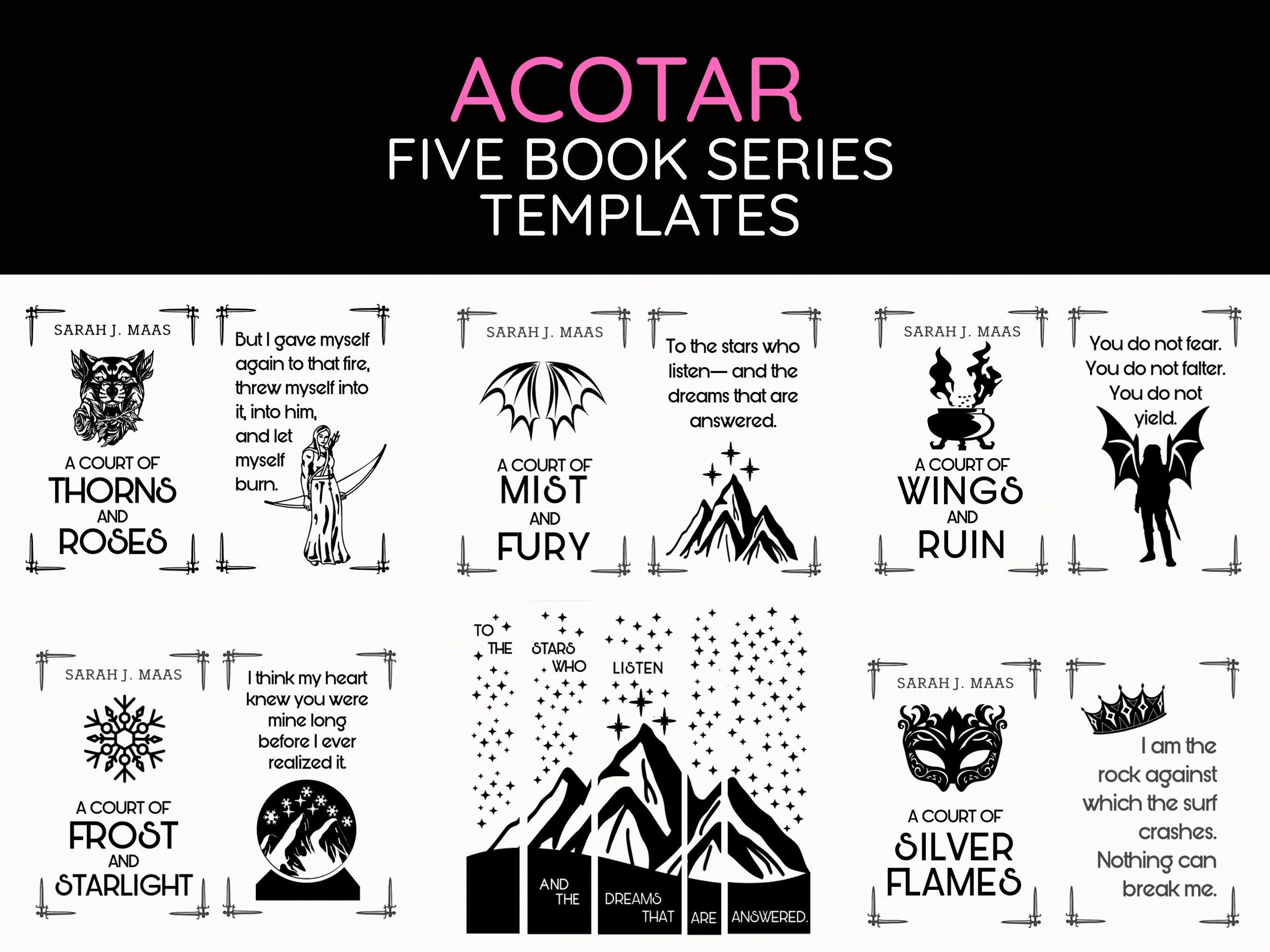 Bookbinding Cover Templates ACOTAR Series Bookbinding Cover Design PNG