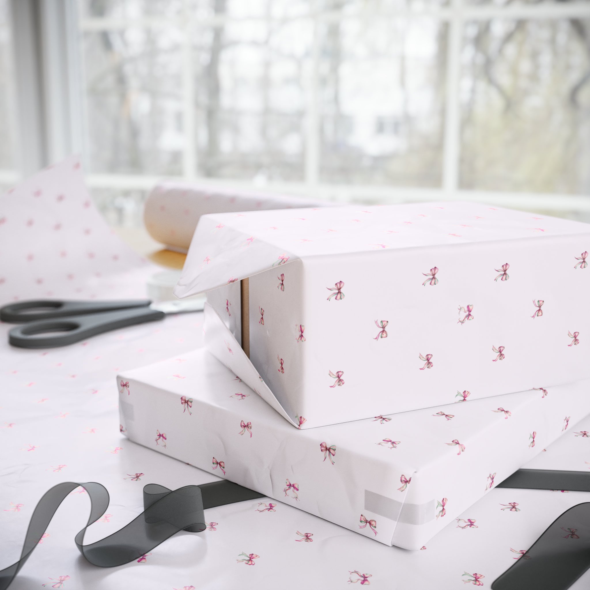 Pink Bow Coquette Wrapping Paper, Pink Bow Gift Wrap, Coquette Paper ...